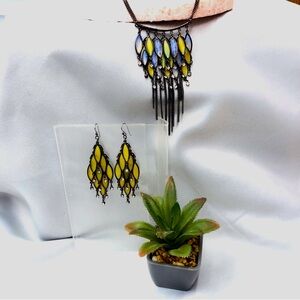 Vintage 90s Y2k Opalescent Marquis Necklace and Earrings